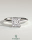 Kynora CJ 2ct princess cut solitaire engagement ring with hidden halo and cathedral high setting, showcasing intricate diamond details.