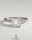Kynora CJ 2ct princess claw solitaire engagement ring with hidden halo, pave band, and cathedral high setting.