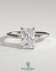 Kynora CJ 2ct radiant cut diamond solitaire engagement ring featuring a claw setting on a sleek band.