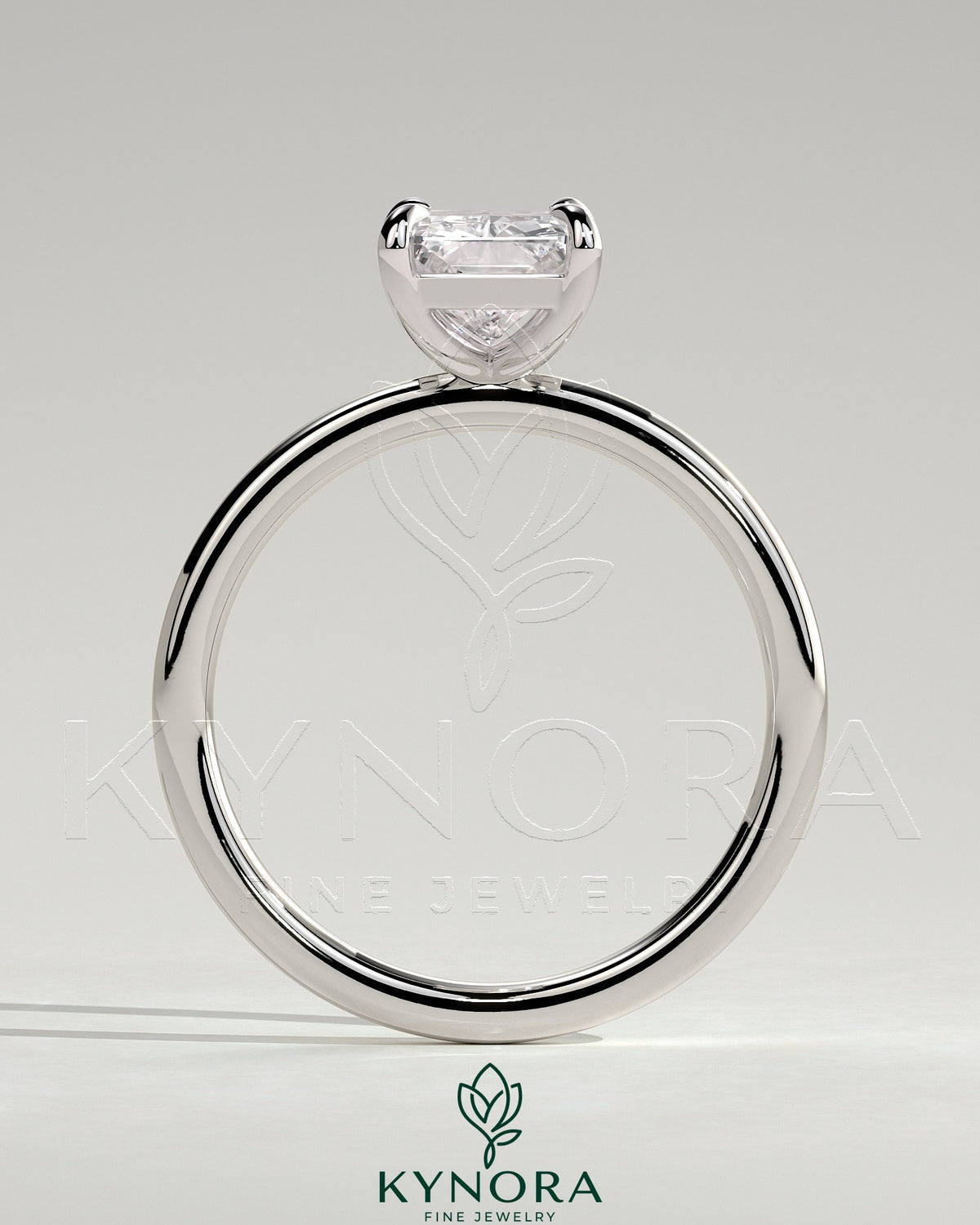 Kynora CJ 2ct radiant cut solitaire engagement ring with claw setting, sparkling diamond, elegant jewelry design