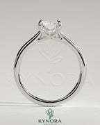 Kynora CJ 2ct radiant cut diamond solitaire engagement ring with cathedral low setting and open trellis gallery design.