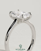 Kynora CJ 2ct radiant diamond solitaire engagement ring with cathedral low setting and open trellis gallery design.