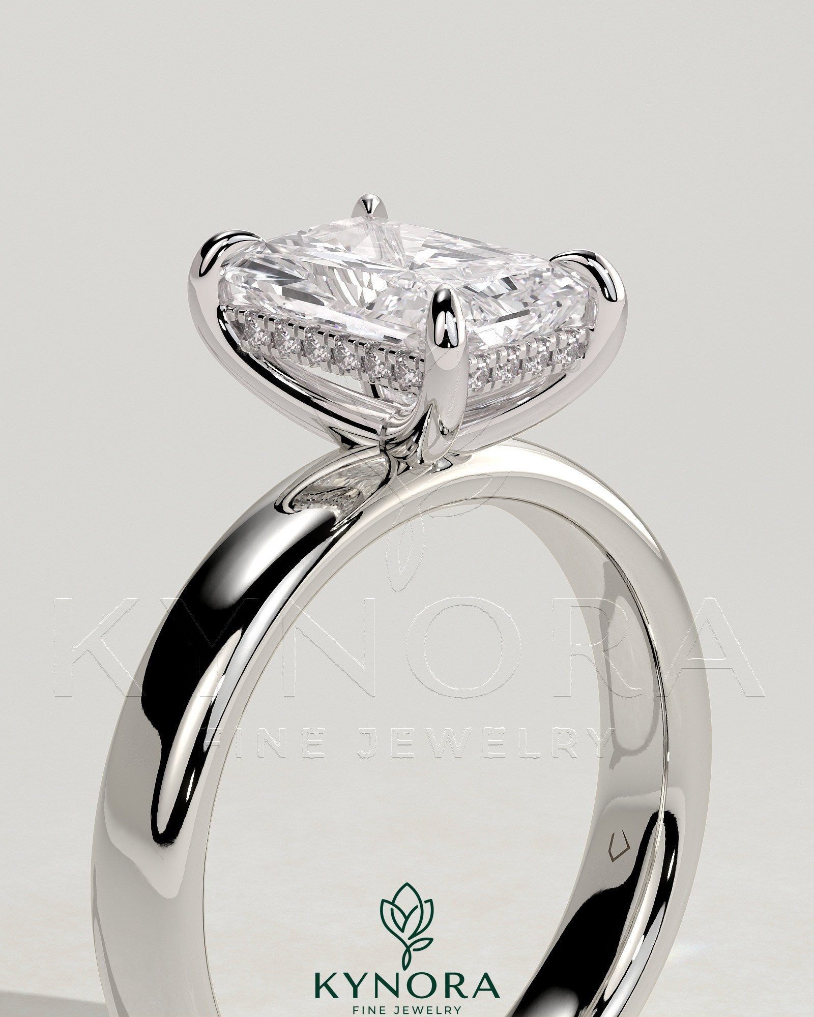 2ct Radiant Claw Solitaire with Cigar Band and Hidden Halo Engagement Ring Secondary image