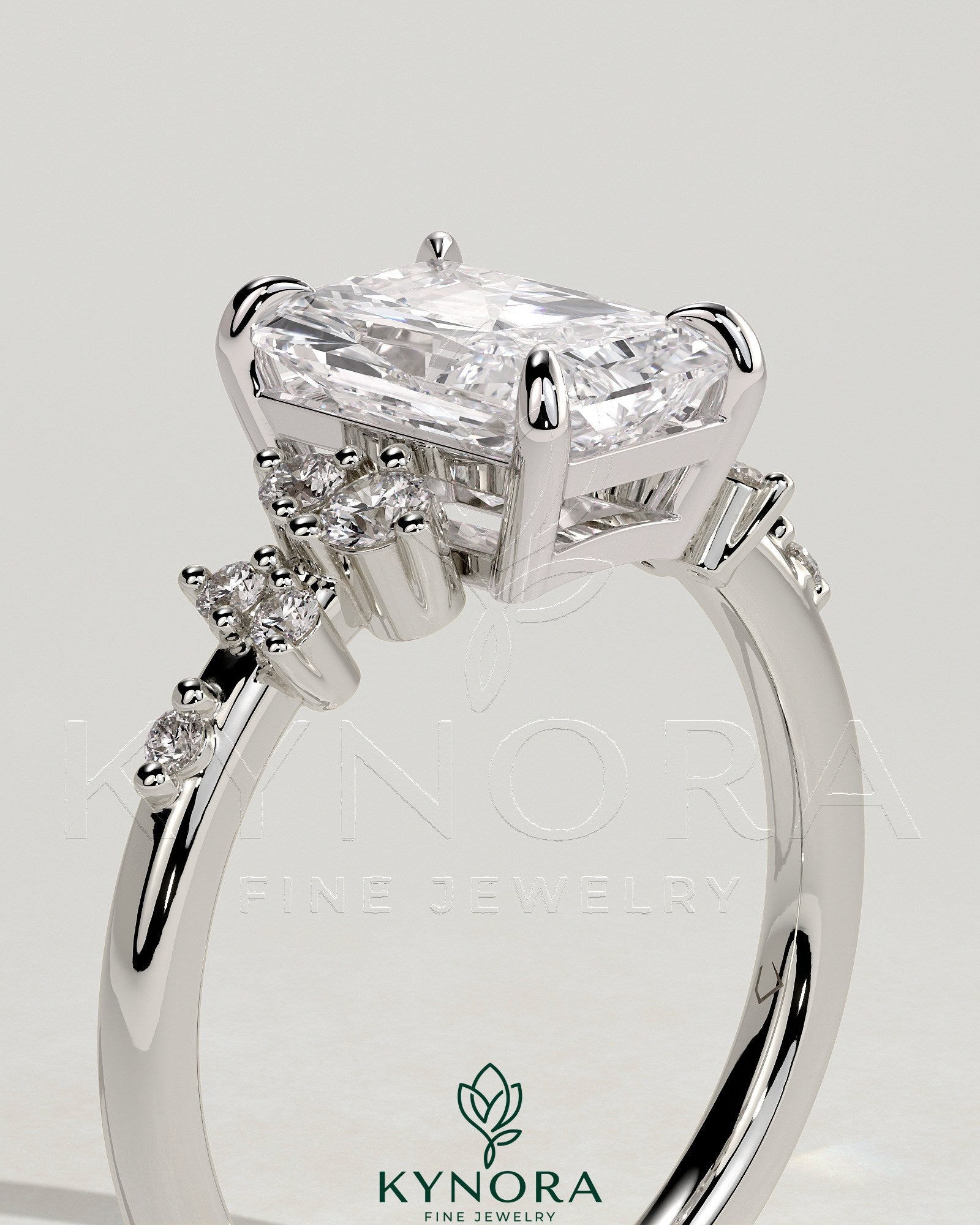 2ct Radiant Claw Solitaire with Clustered Round Shoulder Stones Engagement Ring Secondary image