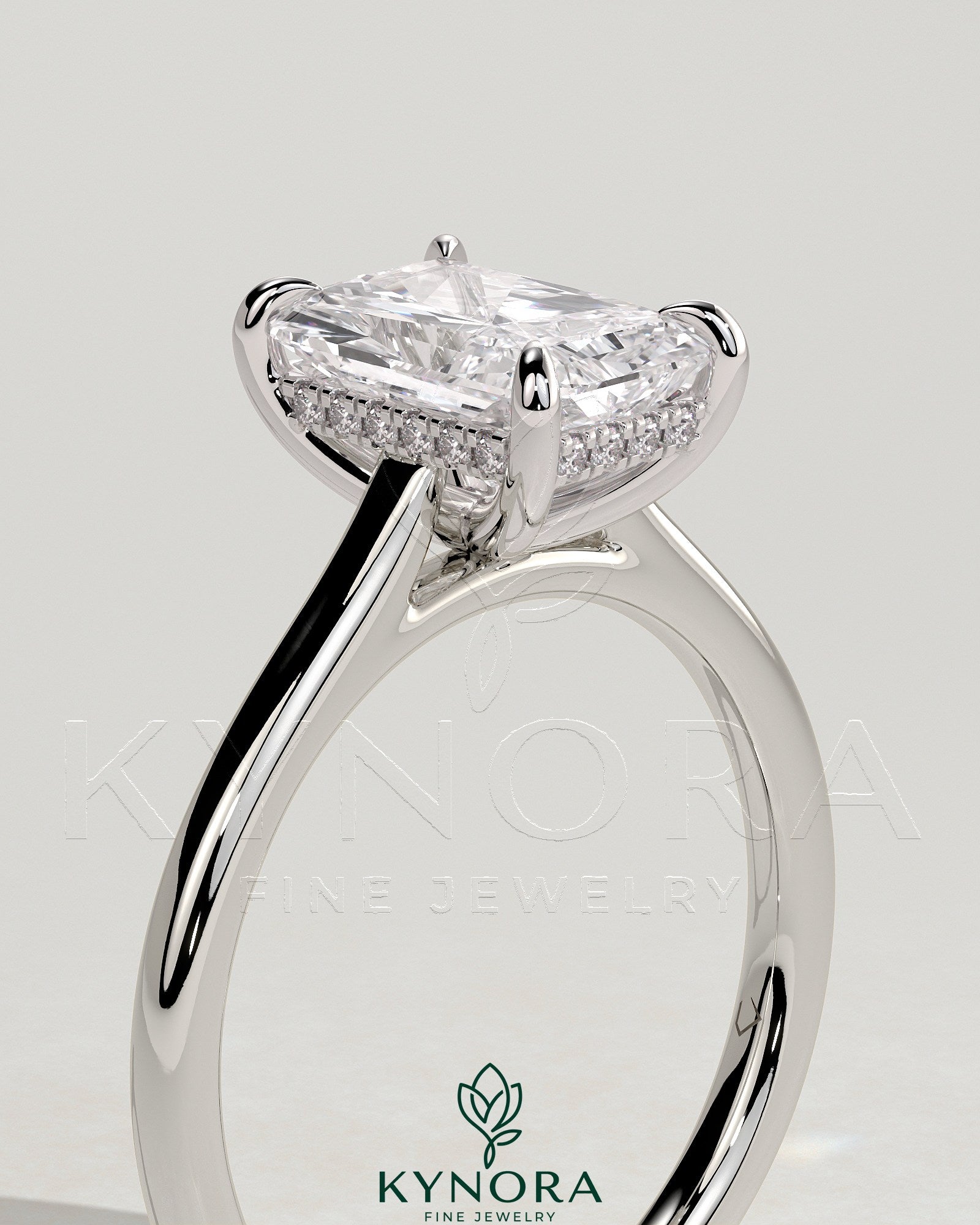 2ct Radiant Claw Solitaire with Hidden Halo and Cathedral High Setting Engagement Ring Secondary image