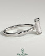 Kynora CJ 2ct radiant diamond claw solitaire engagement ring with hidden halo and floating cathedral low setting.