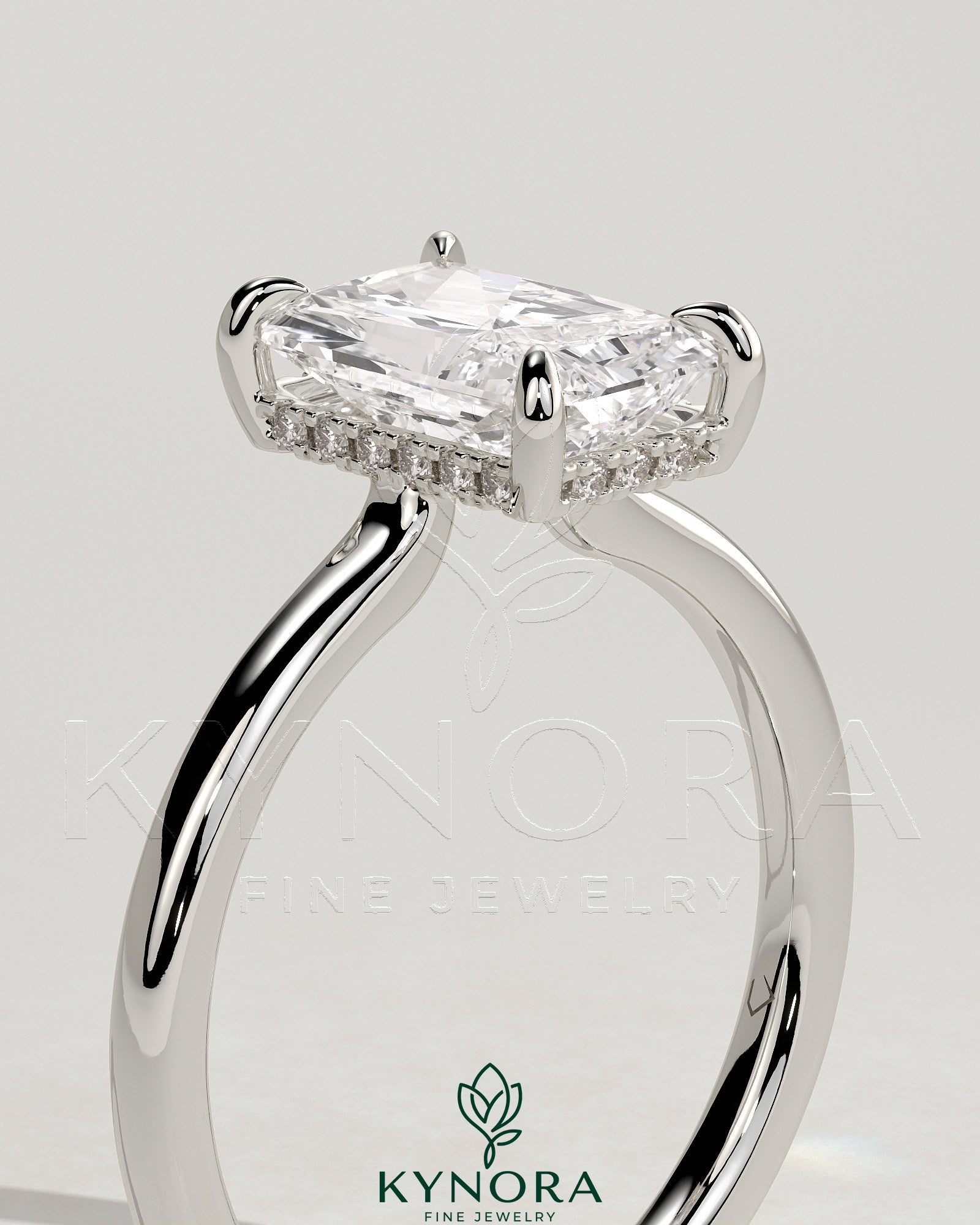 2ct Radiant Claw Solitaire with Hidden Halo and Floating Cathedral Low Setting Engagement Ring Secondary image