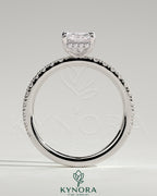 Kynora CJ 2ct radiant diamond solitaire engagement ring with hidden halo and pave band, elegant and sparkling jewelry piece
