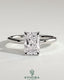 Kynora CJ 2ct radiant cut solitaire engagement ring with hidden halo and claw setting, featuring sparkling diamond details.