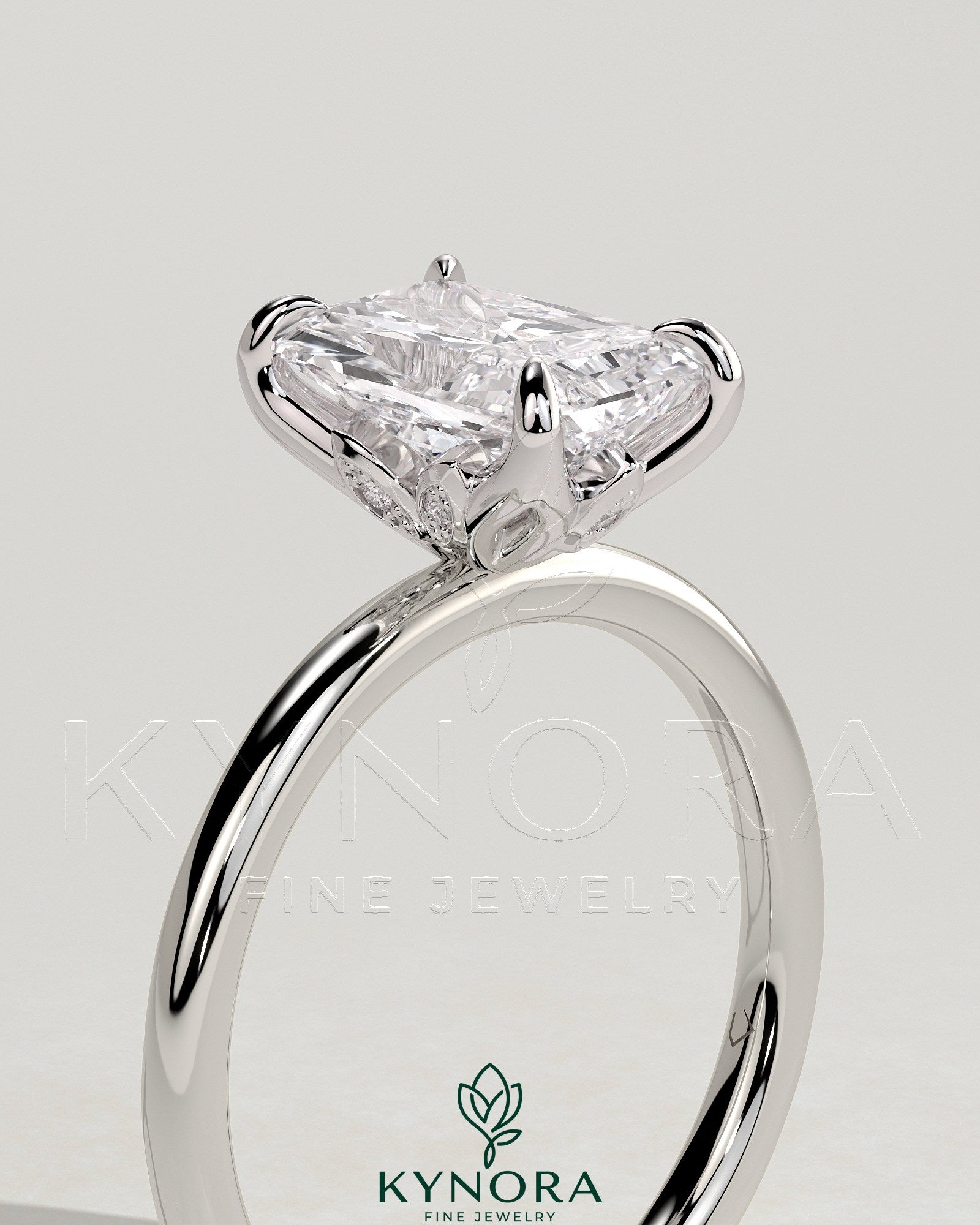 2ct Radiant Claw Solitaire with Petal Gallery and Accent Leaf Detail Engagement Ring Secondary image