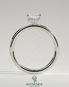 Kynora CJ 2ct radiant claw solitaire engagement ring with wrap-around hidden halo and sleek band, showcasing sparkling diamond details.