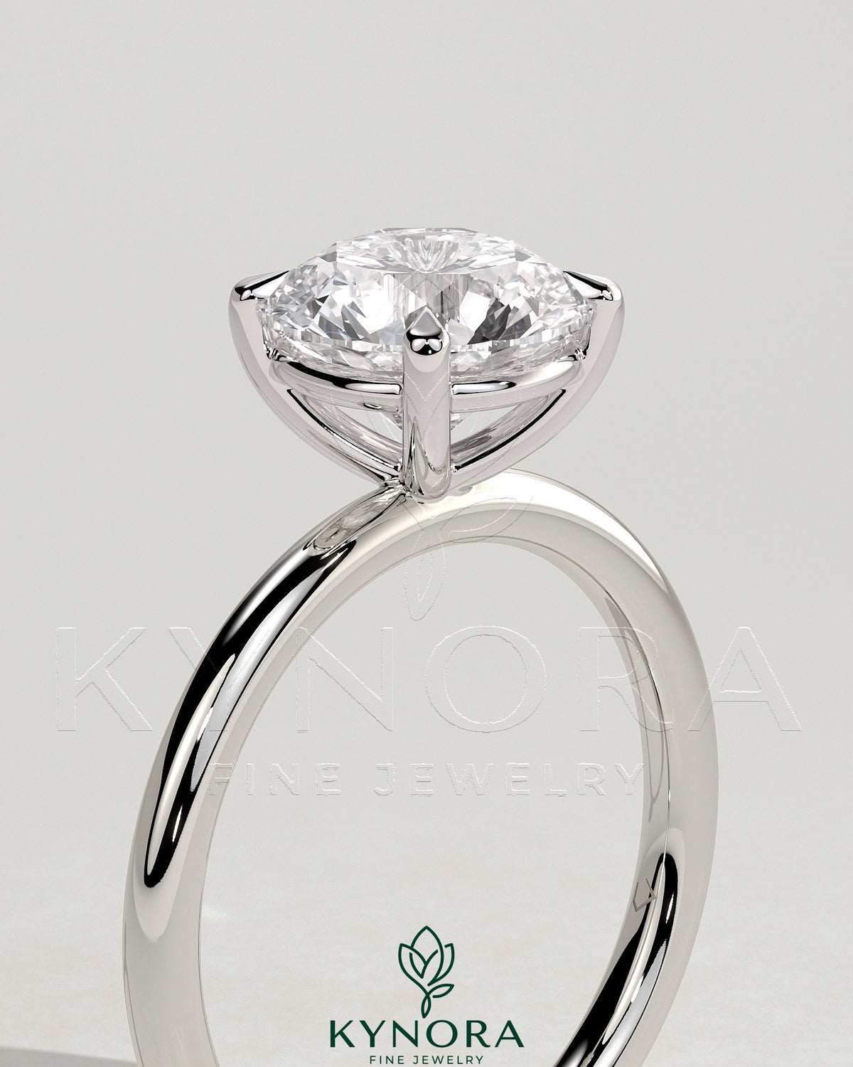 Kynora CJ 2ct round claw solitaire engagement ring with moissanite in sterling silver, stylish and elegant jewelry design