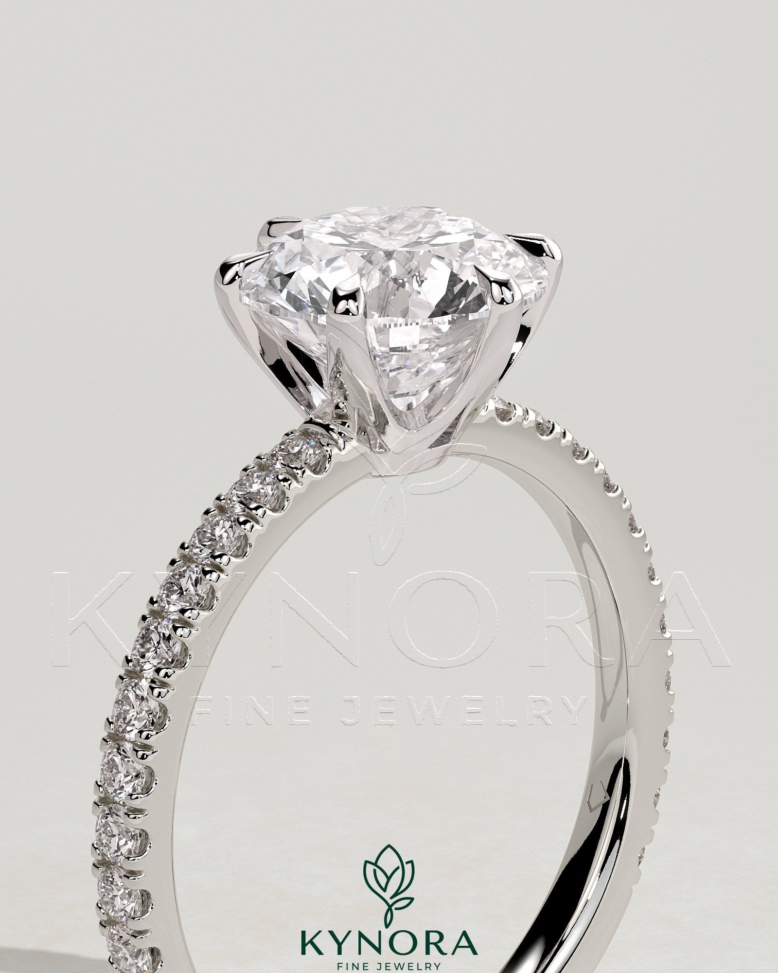 2ct Round Claw Solitaire with Crown Gallery and Pave Band Engagement Ring Imagen secundaria del producto