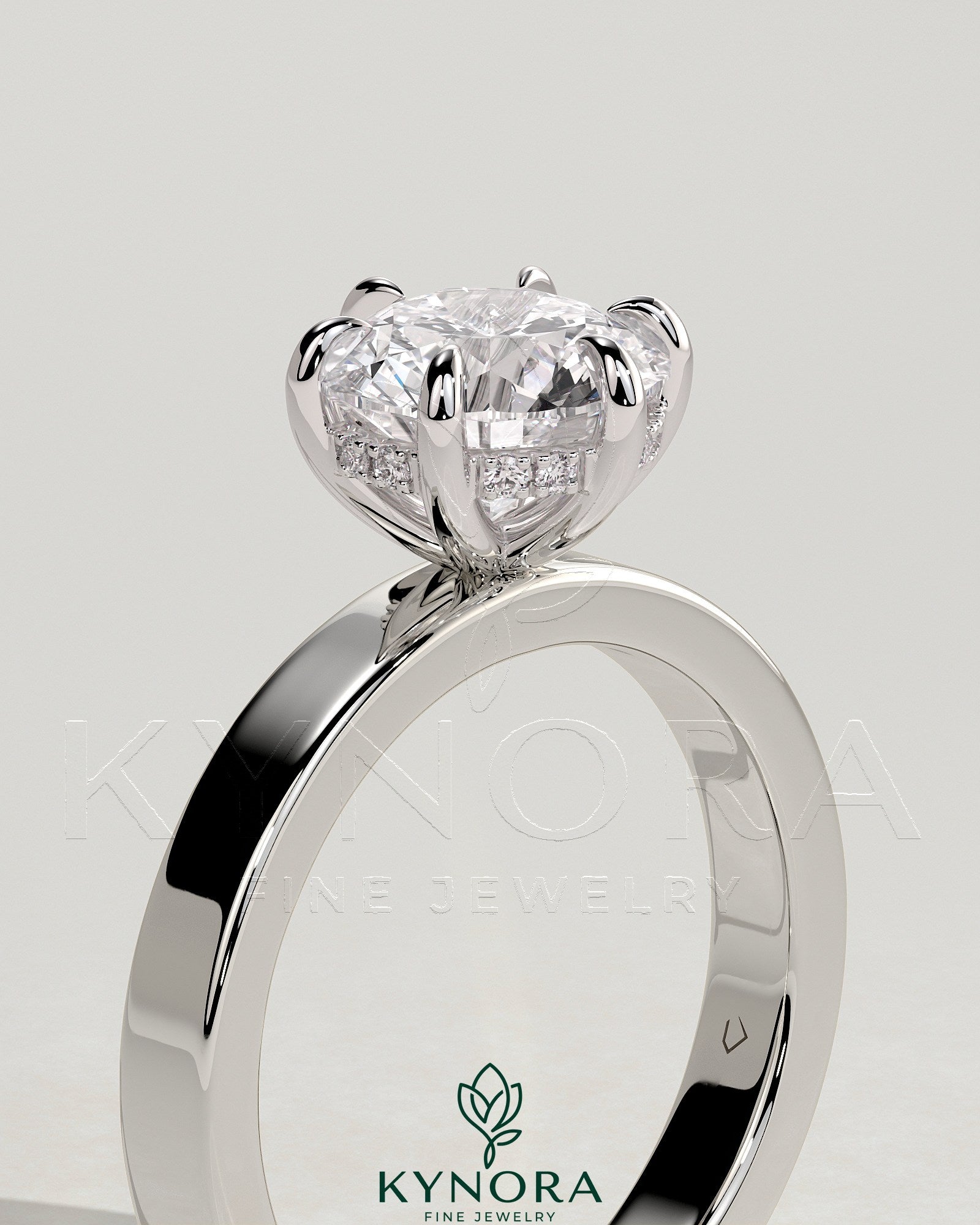 2ct Round Claw Solitaire with Flat Cigar Band and Hidden Halo Engagement Ring Secondary image