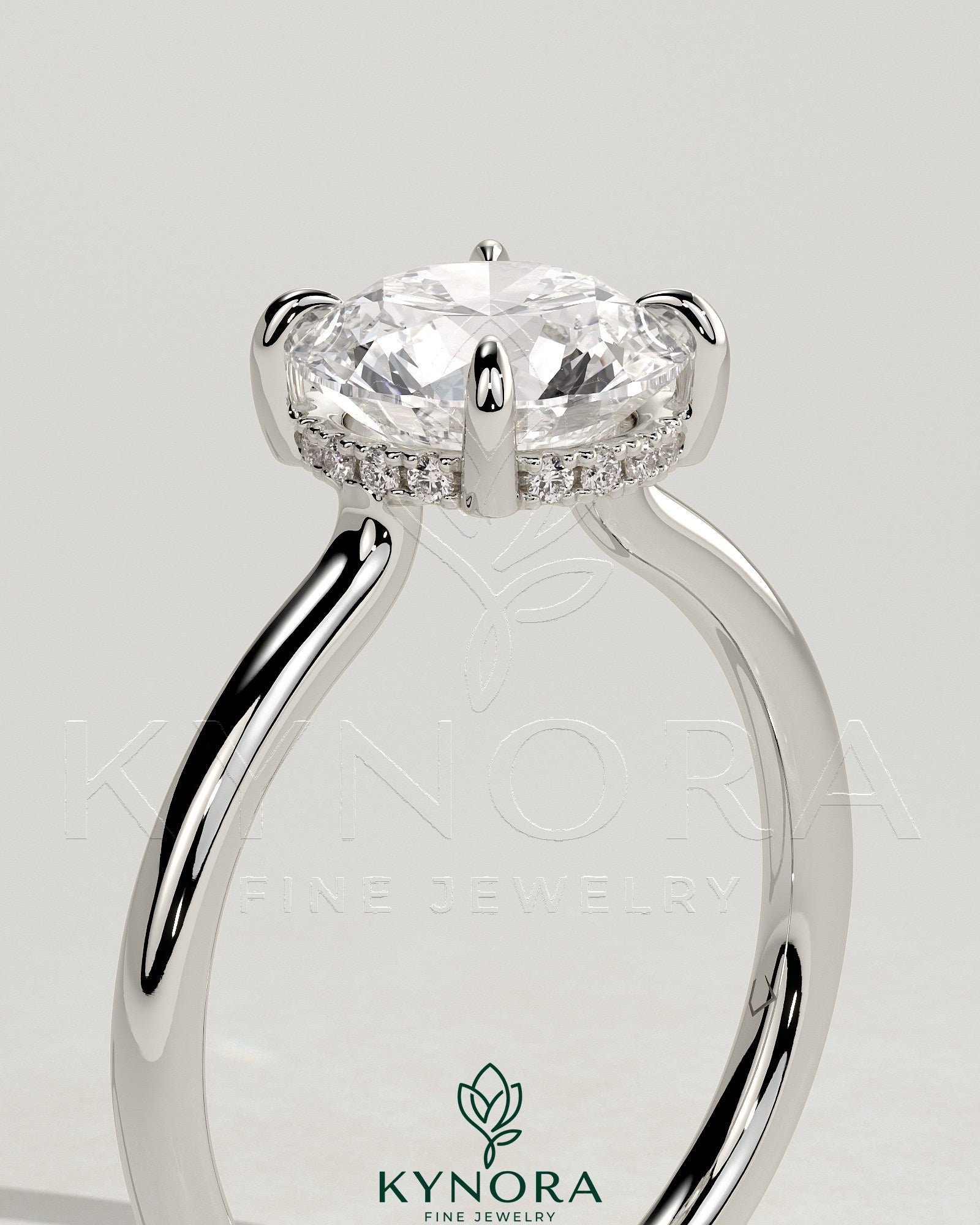 2ct Round Claw Solitaire with Hidden Halo and Floating Cathedral Low Setting Engagement Ring Secondary image