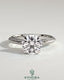 Kynora CJ 2ct round claw solitaire engagement ring with hidden halo and knife edge pave band, elegant diamond ring design
