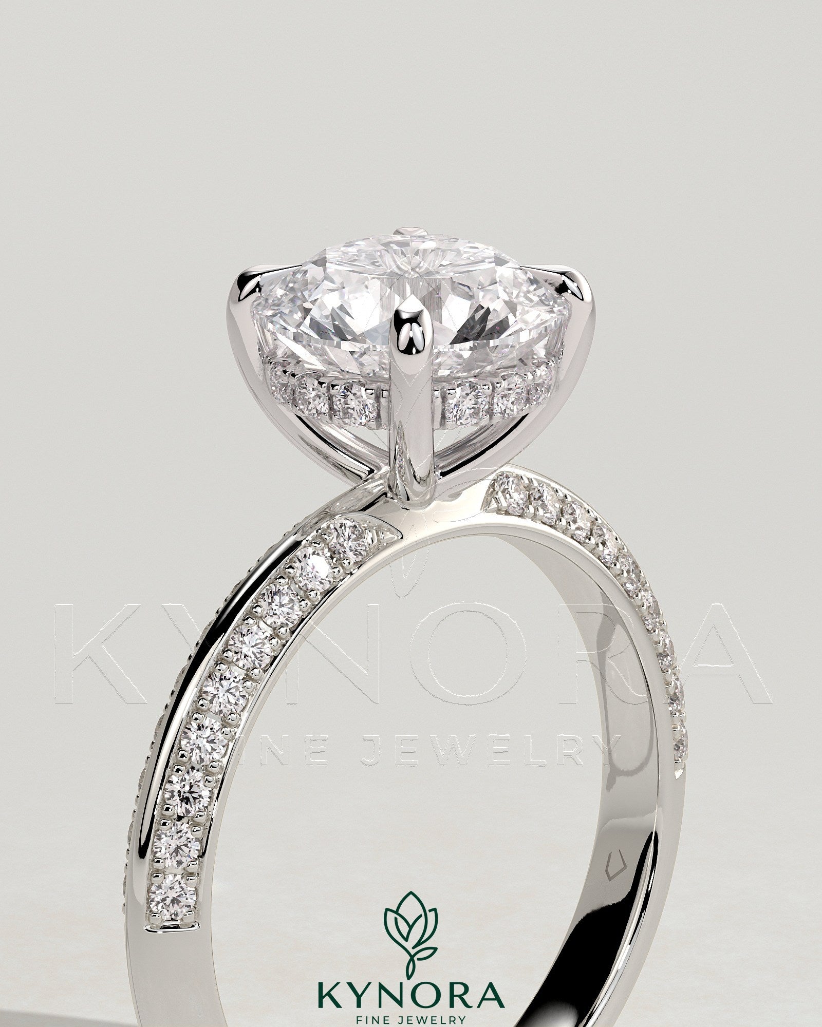 2ct Round Claw Solitaire with Hidden Halo and Knife Edge Pave Band Engagement Ring Secondary image