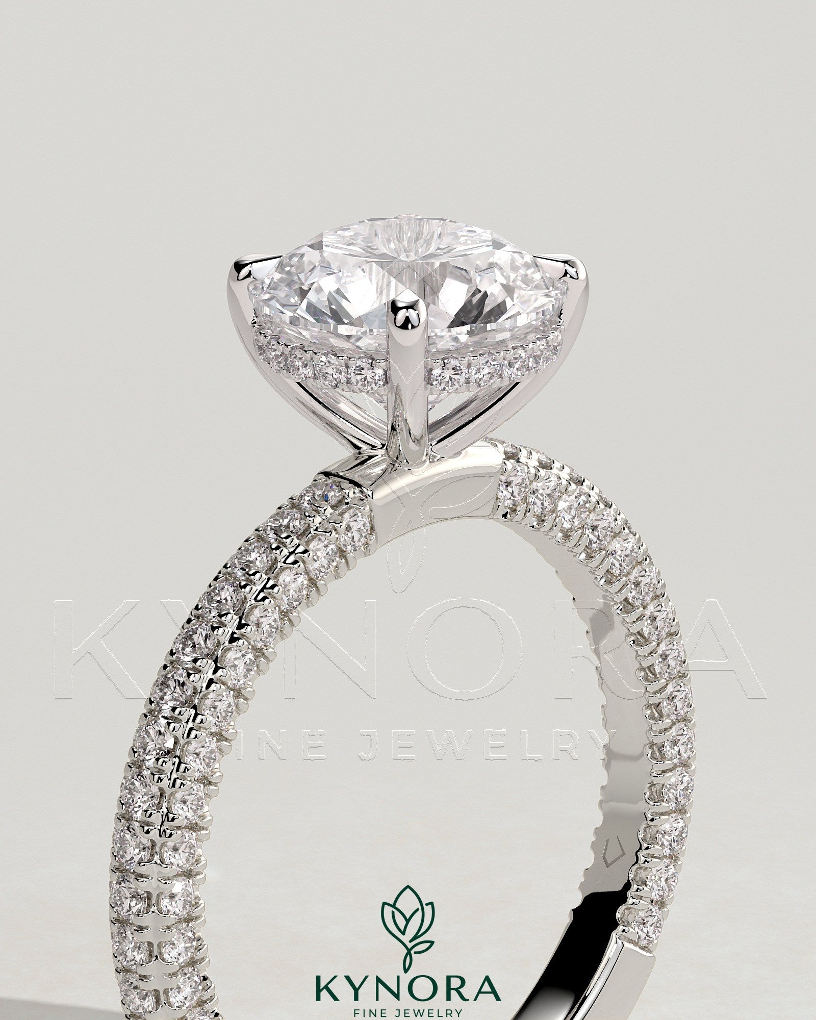 2ct Round Claw Solitaire with Hidden Halo and Triple Pave Band Engagement Ring Secondary image