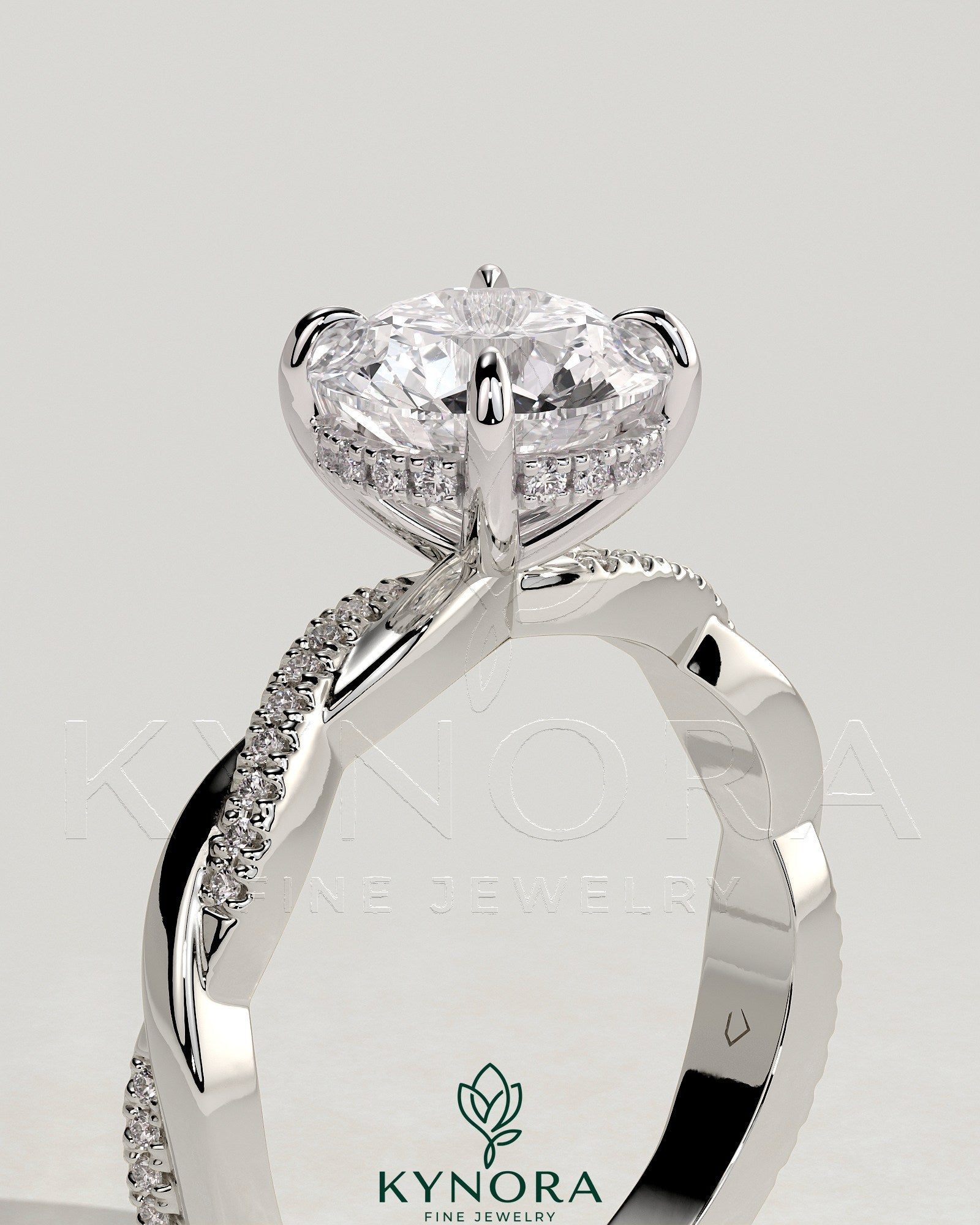 2ct Round Claw Solitaire with Hidden Halo and Twisted Alternating Pave Band Engagement Ring Secondary image