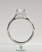 Kynora CJ 2ct round diamond solitaire engagement ring with hidden halo, tapered band, and cathedral high setting.
