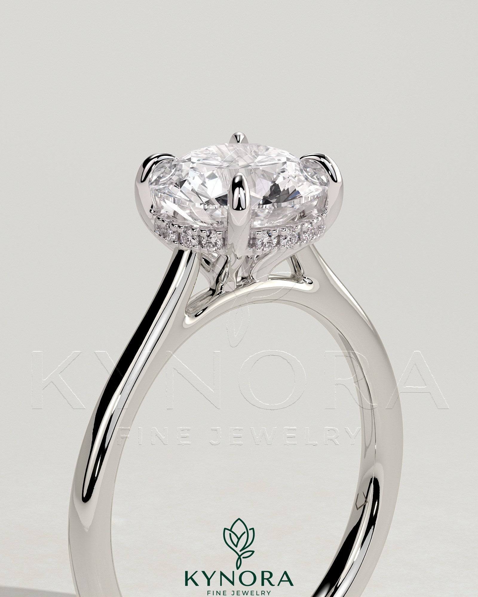 2ct Round Claw Solitaire with Hidden Halo, Tapered Band and Cathedral High Setting Engagement Ring Secondary image