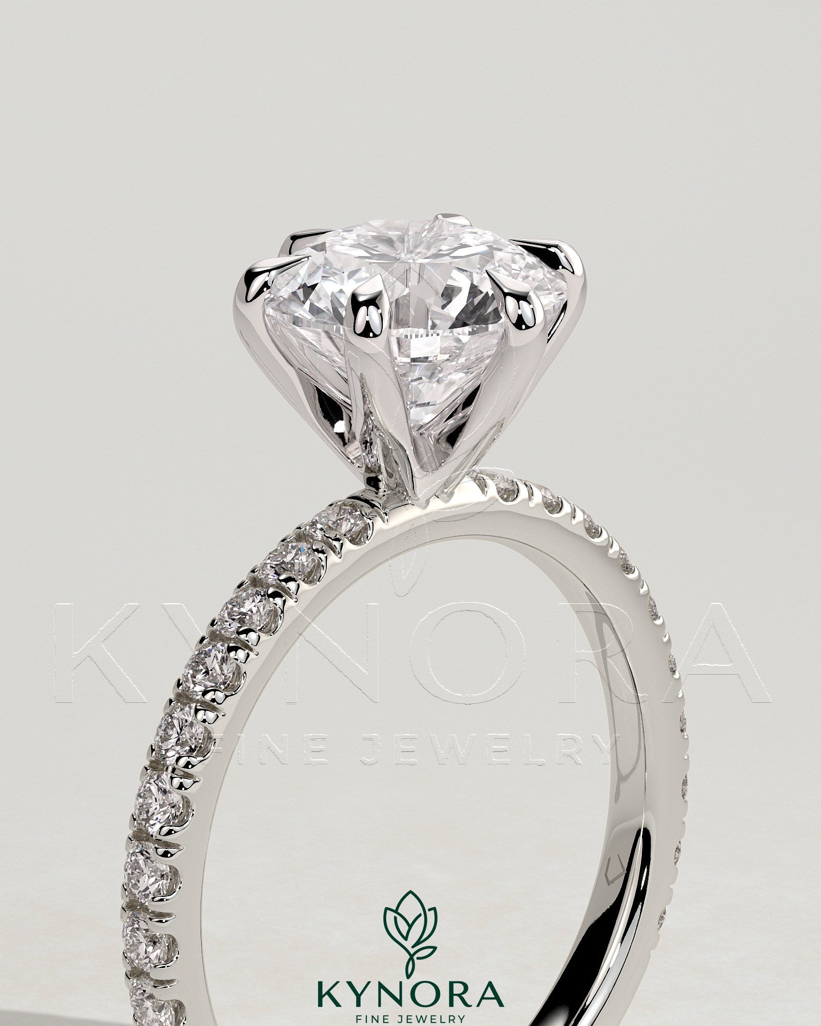 2ct Round Claw Solitaire with Pave Band Engagement Ring Imagen secundaria del producto