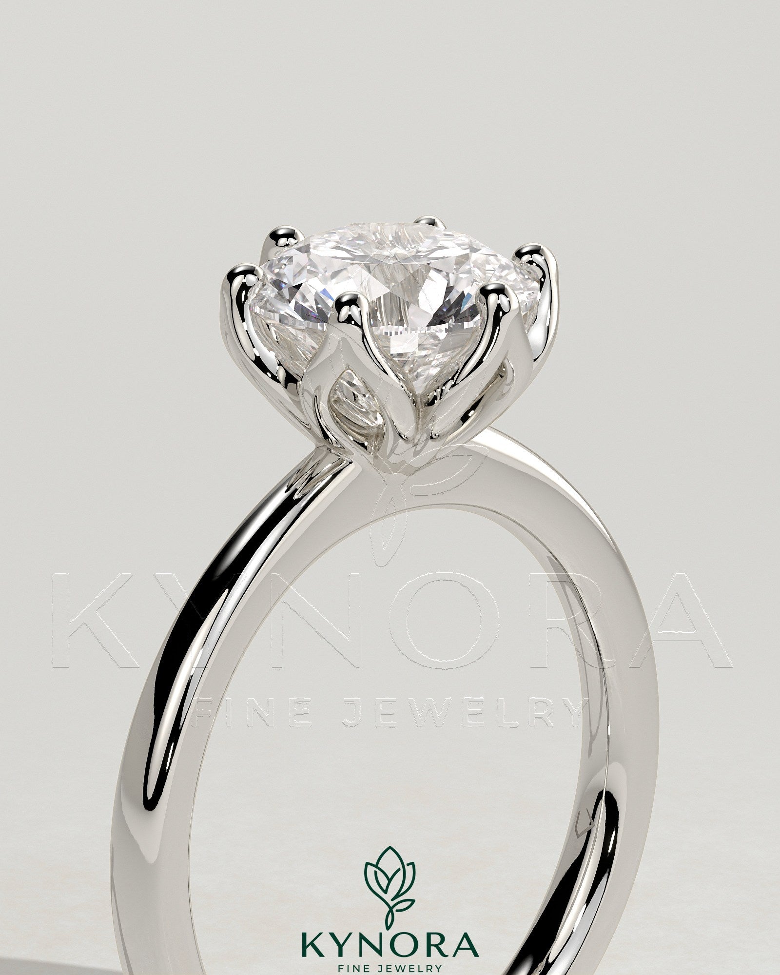 2ct Round Claw Solitaire with Petal Gallery and Tapered Band Engagement Ring Imagen secundaria del producto