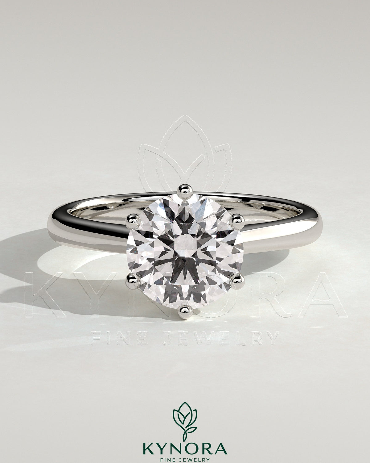 Kynora CJ 2ct round diamond claw solitaire engagement ring with solid cathedral low setting, elegant and timeless design. Main image