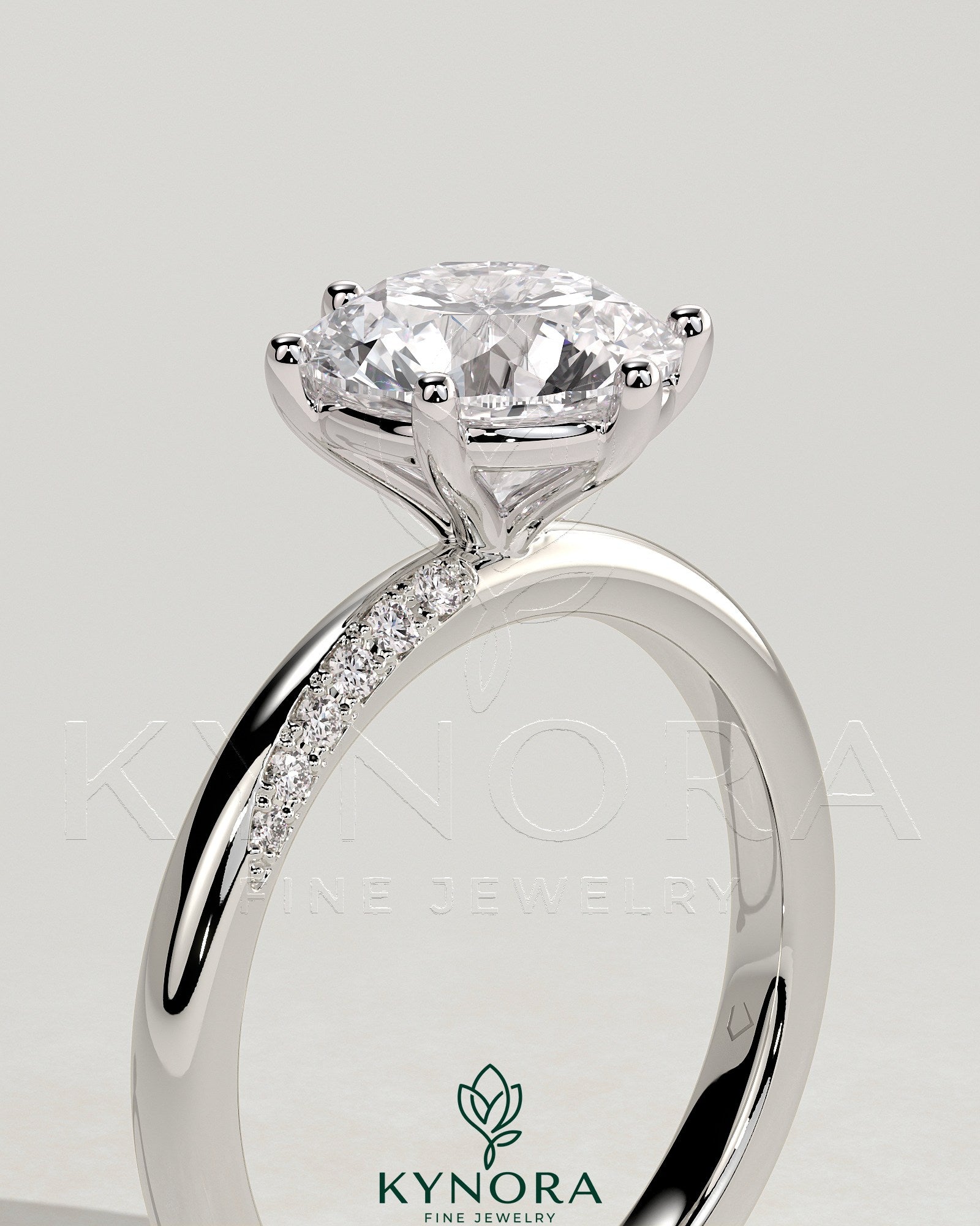 2ct Round Claw Solitaire with Sweeping Micropavé Band Engagement Ring Imagen secundaria del producto