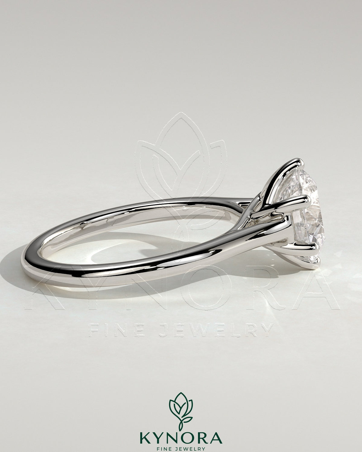 Kynora CJ 2ct round diamond solitaire engagement ring with trellis gallery, lattice detail, and cathedral low setting.
