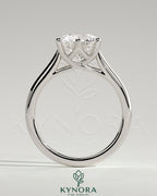 Kynora CJ 2ct round claw solitaire engagement ring with trellis gallery, lattice detail, and cathedral low setting.