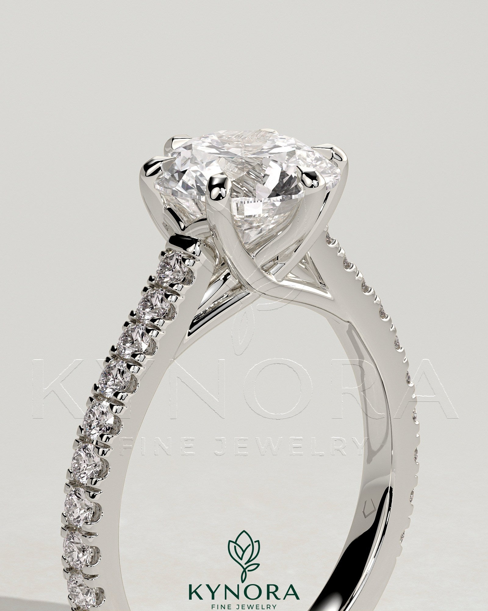 2ct Round Claw Solitaire with Trellis Gallery, Pave Band and Cathedral Low Setting Engagement Ring Imagen secundaria del producto