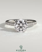 2ct Round Double Claw Solitaire with Hidden Halo, Tapered Pave Band and Cathedral High Setting Engagement Ring