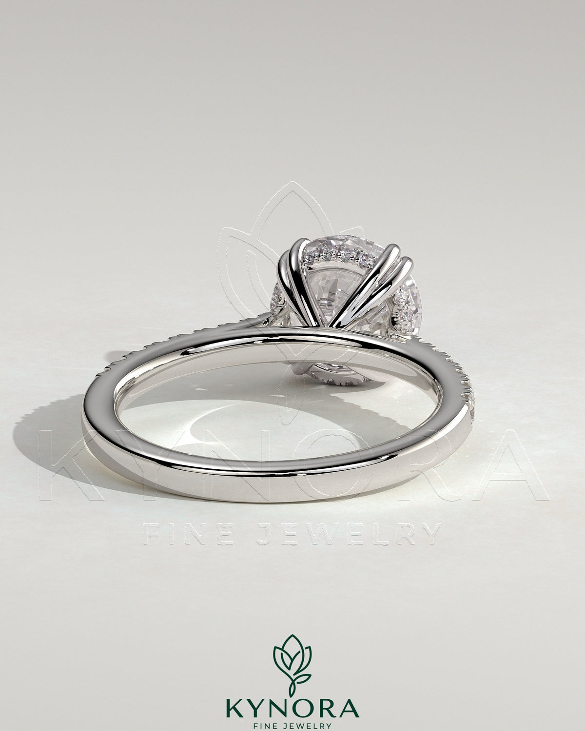 2ct Round Double Claw Solitaire with Hidden Halo, Tapered Pave Band and Cathedral High Setting Engagement Ring