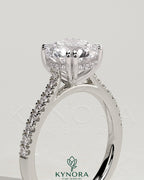 2ct Round Double Claw Solitaire with Hidden Halo, Tapered Pave Band and Cathedral High Setting Engagement Ring