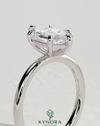 Kynora CJ Classic 2ct elongated hexagon claw solitaire engagement ring featuring a large central diamond on a sleek band.
