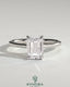 Kynora CJ Radiant Claw Solitaire engagement ring with hidden halo, tapered band, and cathedral high setting in silver.