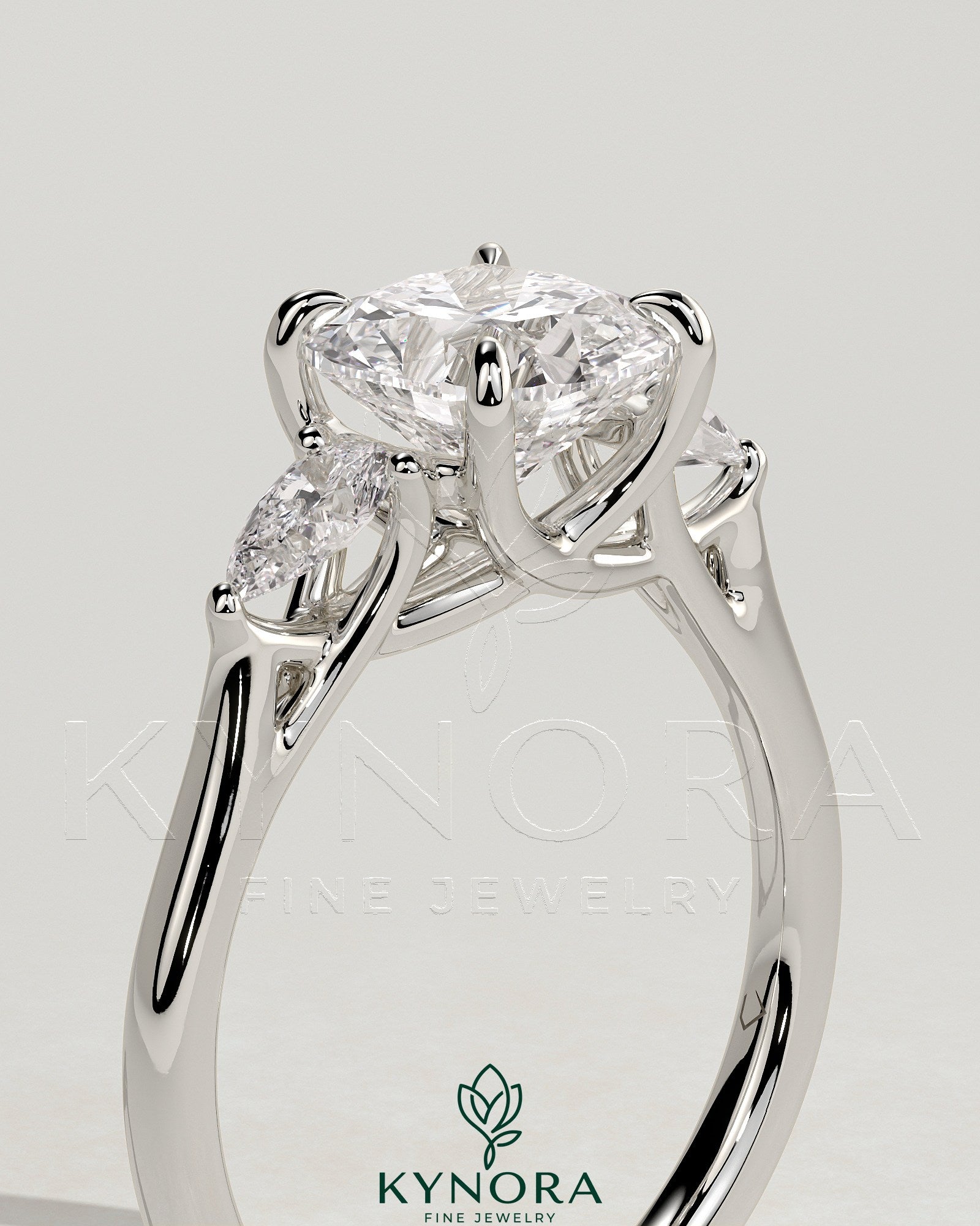 2ct Cushion Claw Trilogy with Pear Side Stones and Open Trellis Gallery Engagement Ring Secondary image