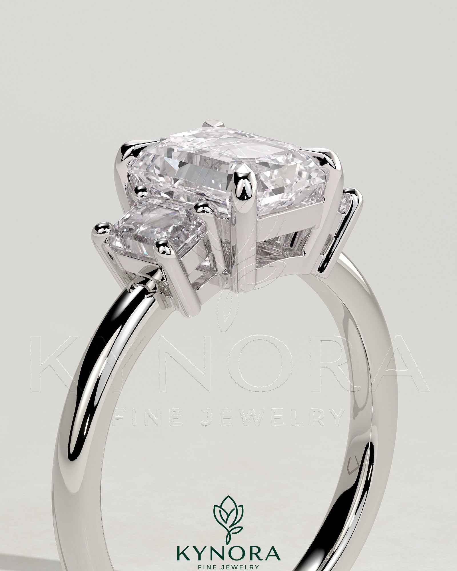 2ct Emerald Claw Trilogy with Emerald Side Stones and Low Setting Engagement Ring Secondary image