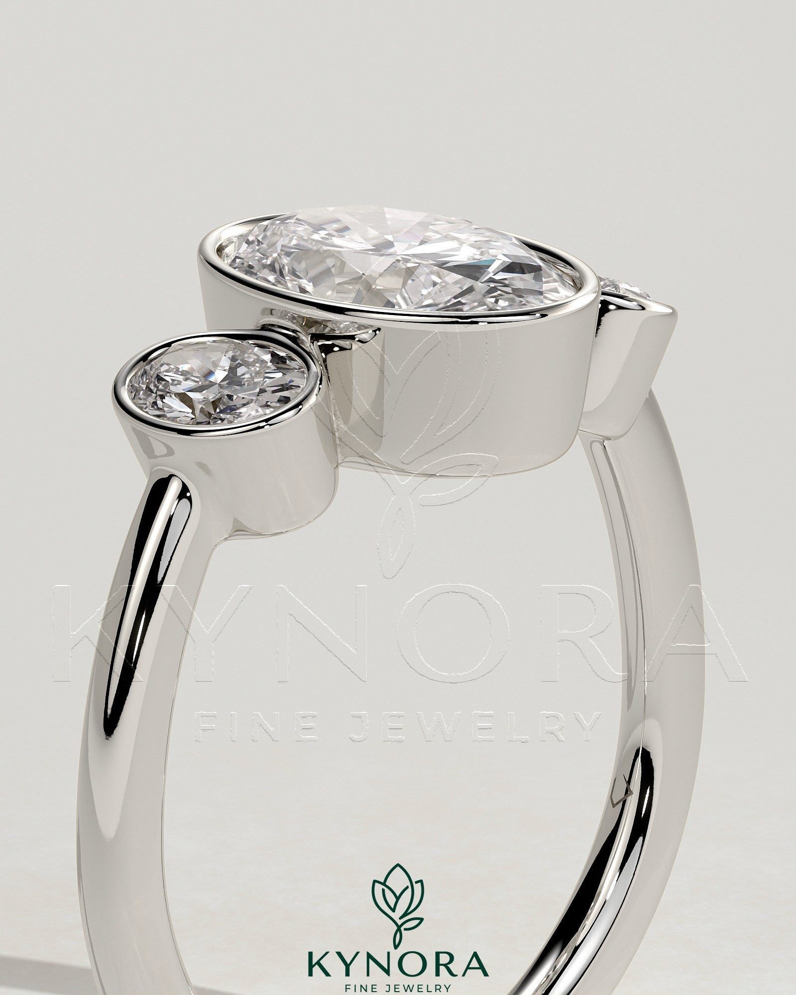 2ct Oval Bezel Trilogy Engagement Ring Imagen secundaria del producto