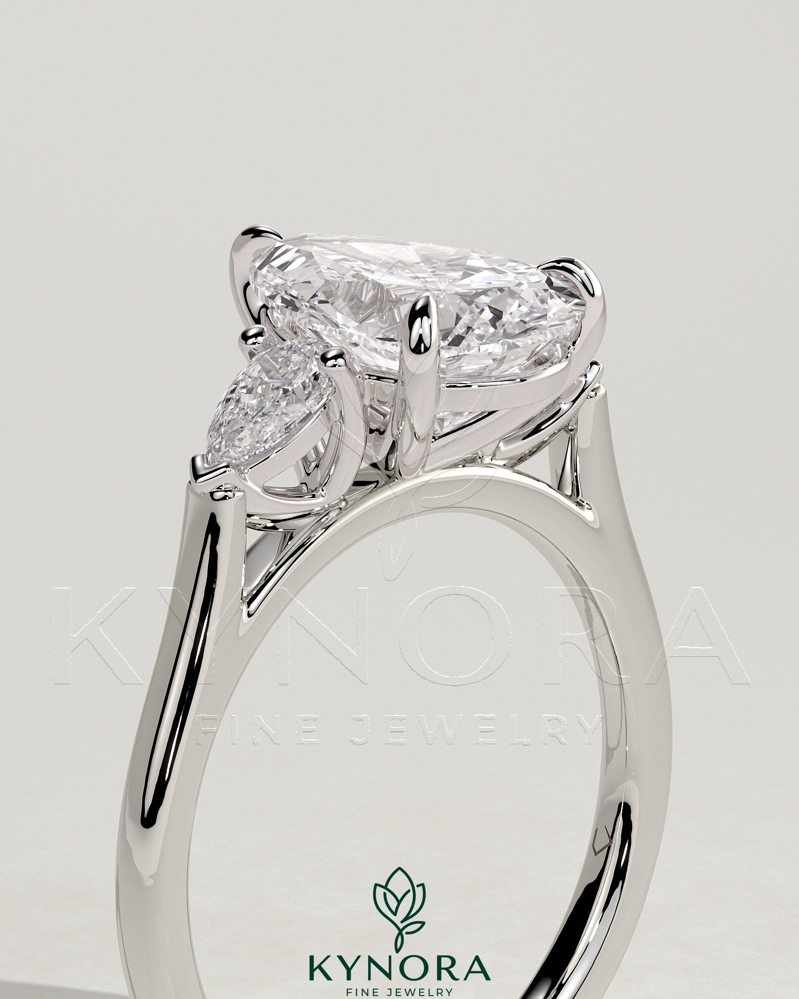 2ct Pear Claw Trilogy with Pear Side Stones and Cathedral Setting Engagement Ring Secondary image