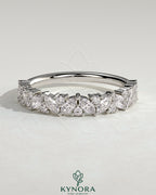 Kynora CJ wedding band with angled marquise and round accent stones, elegant and sparkling gold ring for special occasions