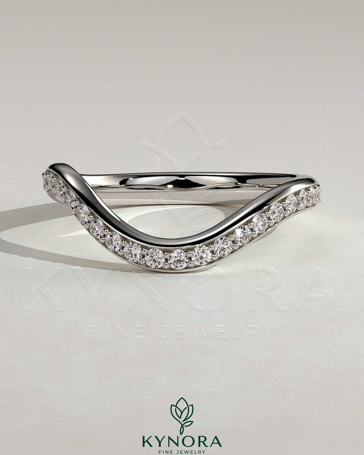 Kynora CJ pave bead wedding band with wave design, crafted with sparkling beads for an elegant bridal ring. Imagen principal del producto