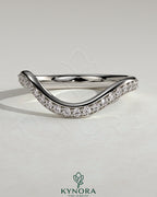 Kynora CJ pave bead wedding band with wave design, crafted with sparkling beads for an elegant bridal ring.