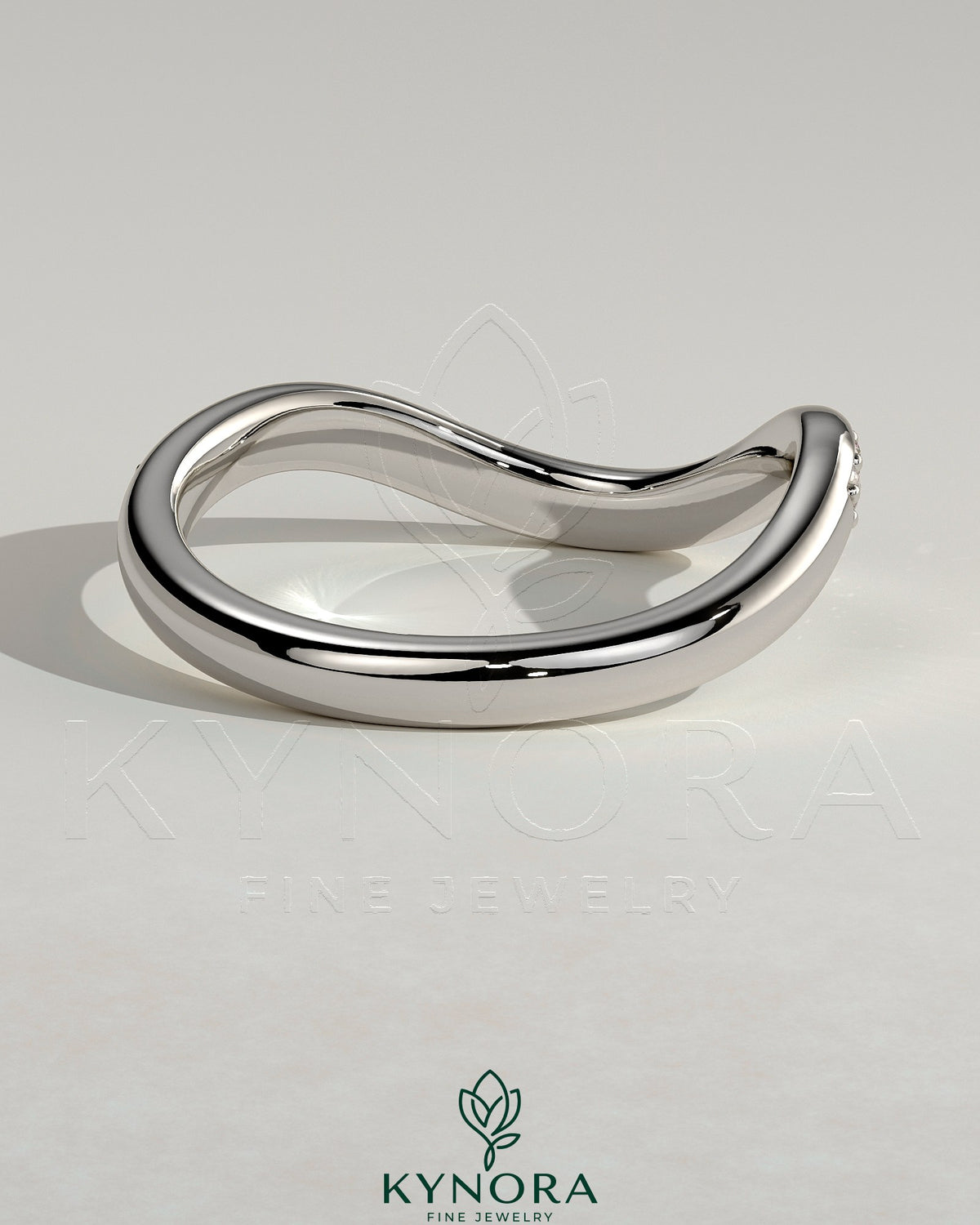 Kynora CJ pave bead wedding band with wave design, featuring intricate bead detailing and sparkling pave accents.