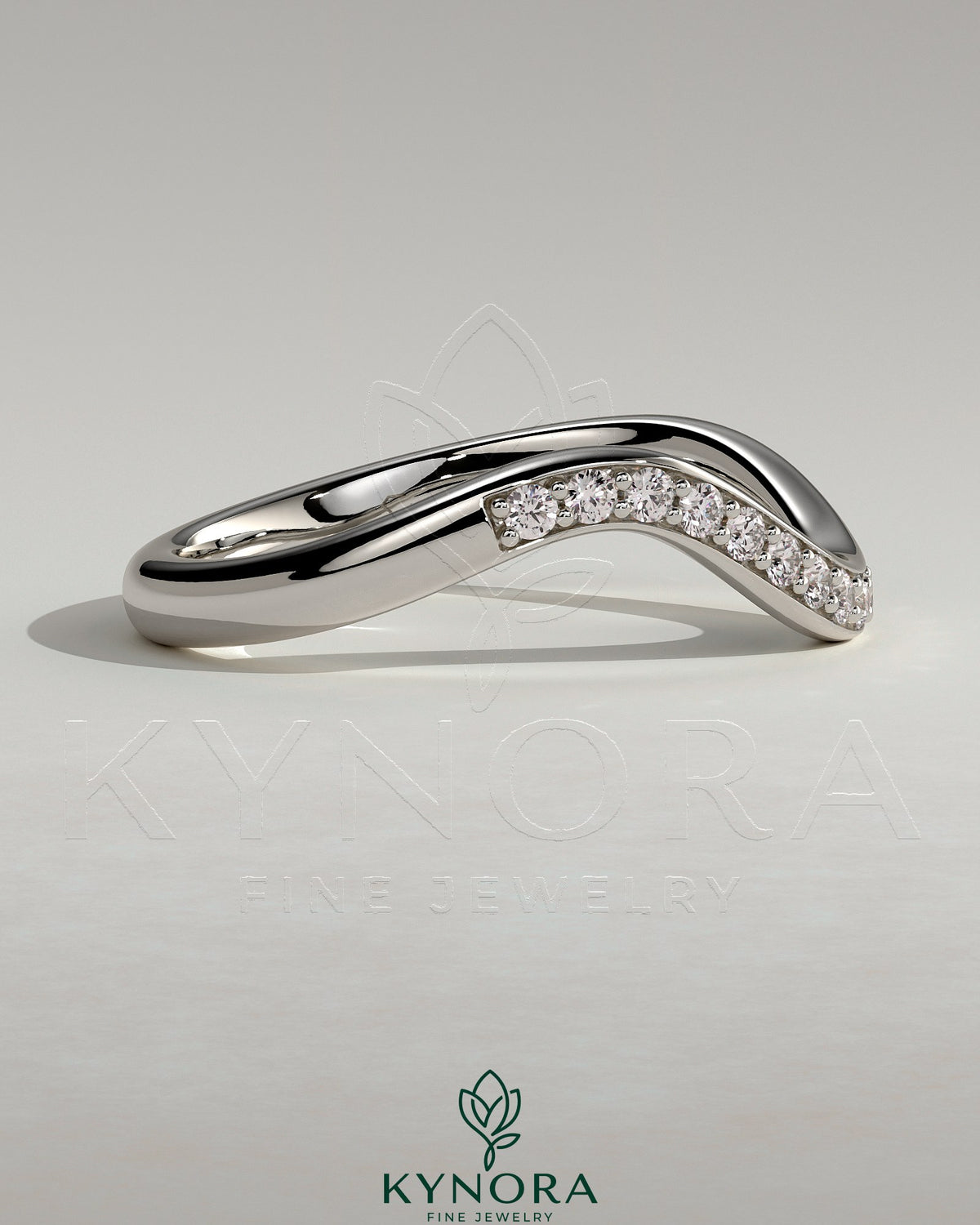Kynora CJ pave bead wedding band featuring a wave design, made with sparkling beads for an elegant, modern wedding ring.
