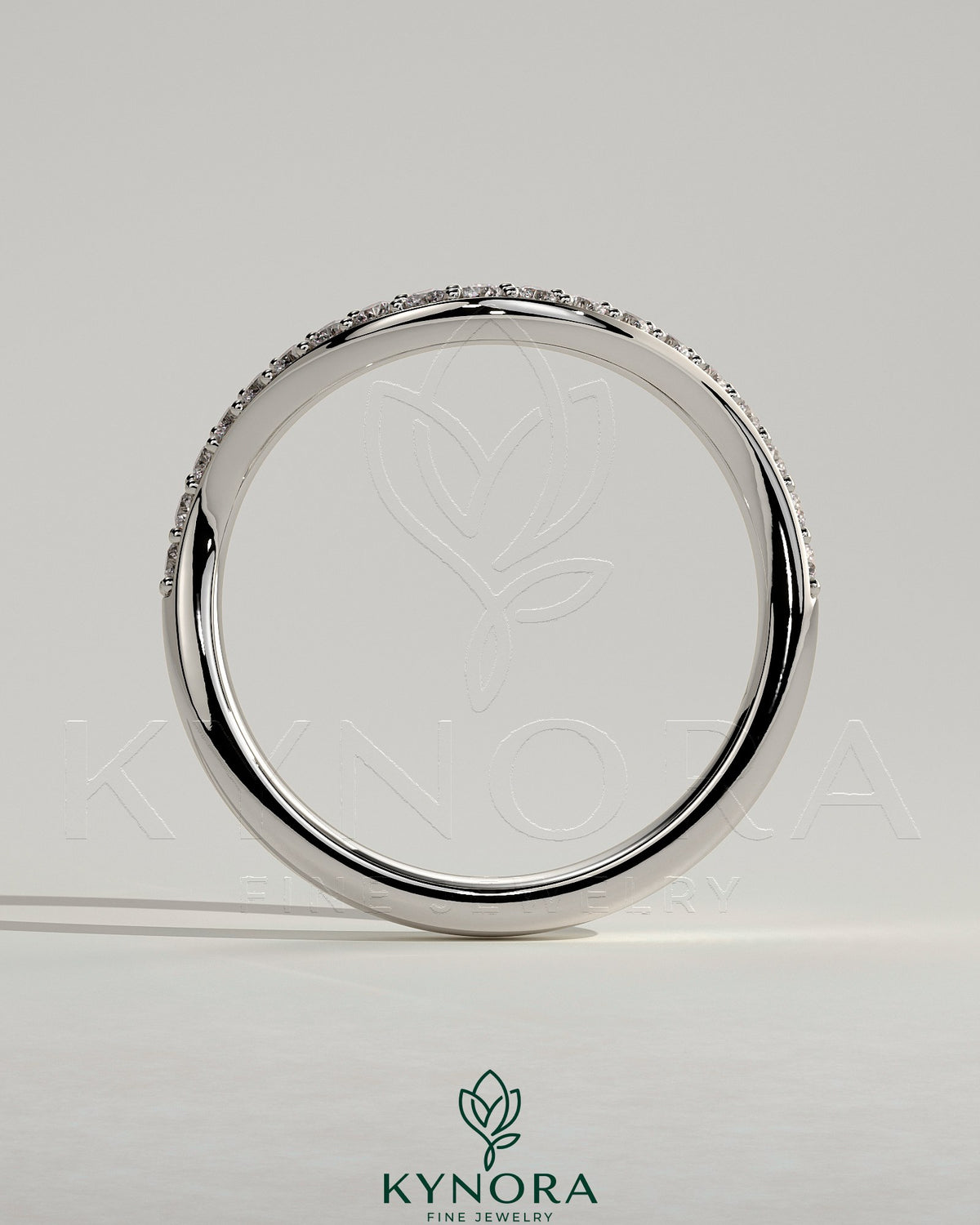 Kynora CJ pave bead wedding band with wave design, crafted in sterling silver for elegant wedding jewelry.