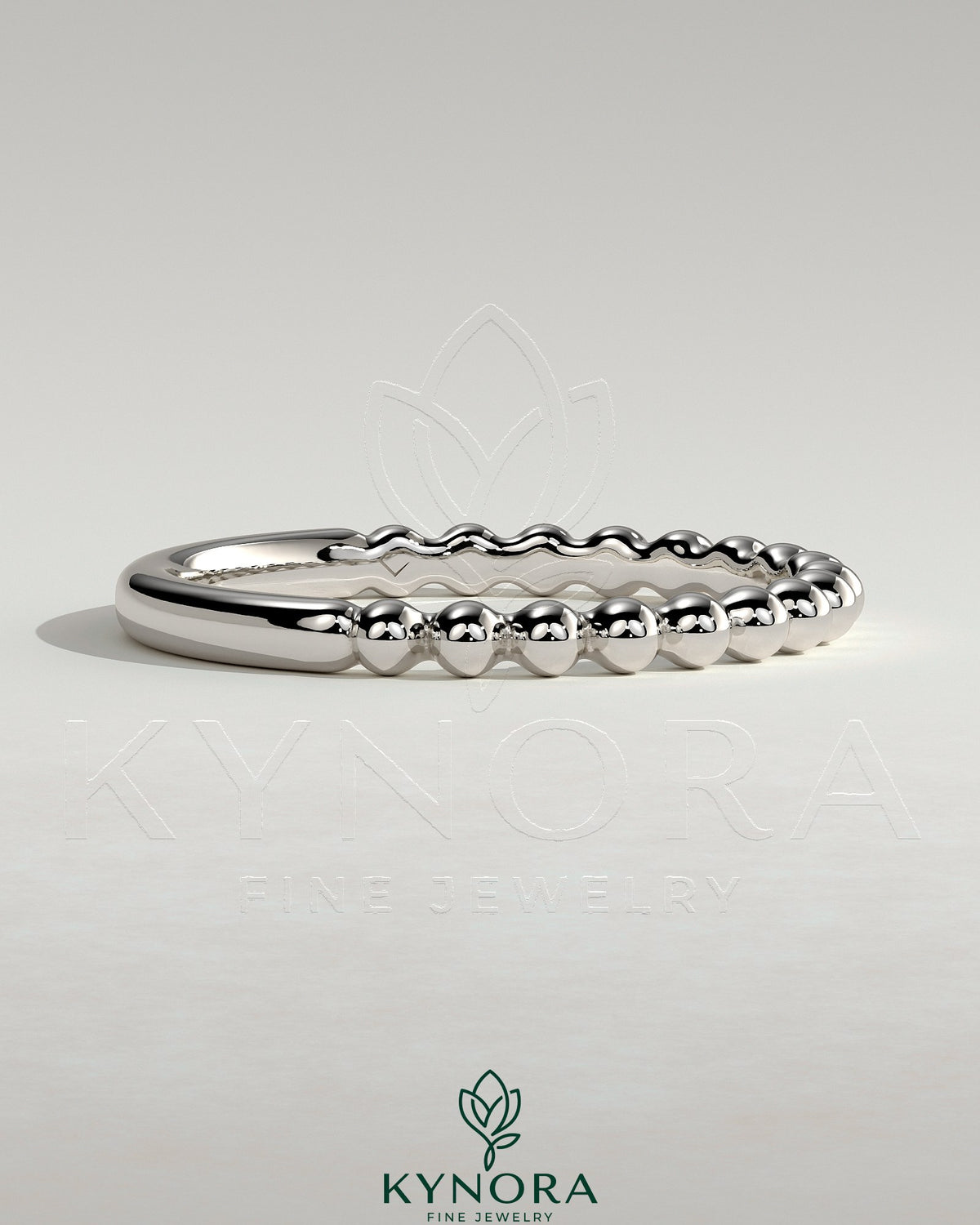 Kynora CJ beaded wedding band ring with intricate beaded design, crafted for elegant wedding jewelry.