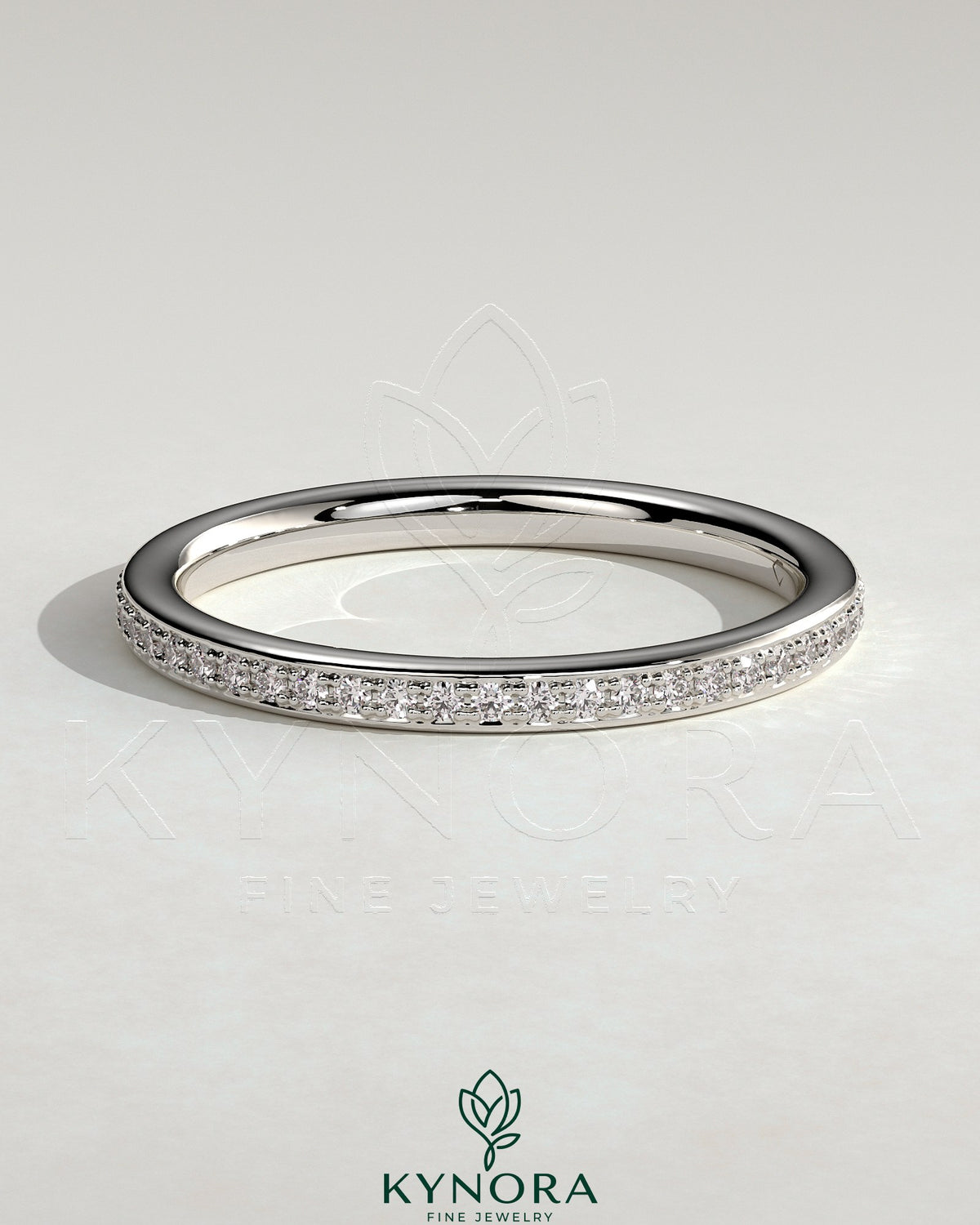 Kynora CJ Classic Bead Set Micropave Band wedding ring with delicate bead detailing and sparkling micropave setting.