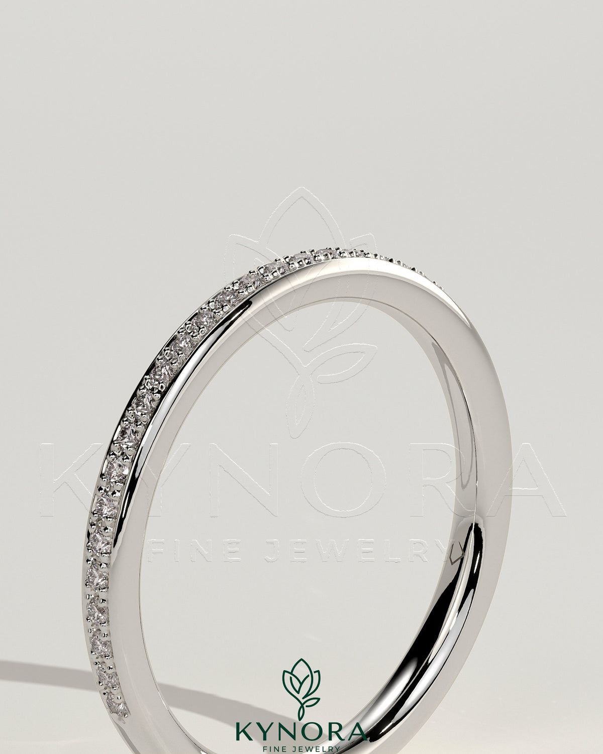 Kynora CJ classic micropave bead wedding band ring with intricate beaded design, crafted for elegant bridal jewelry.